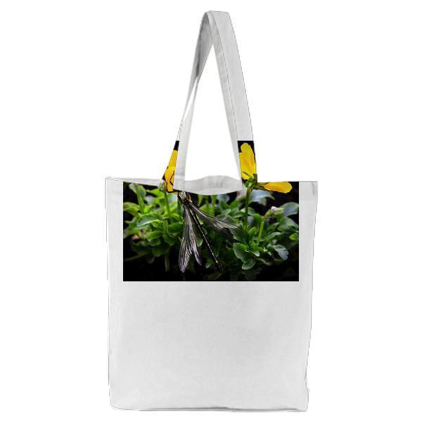 Dragonfly On Yellow Flowers Tote Bag
