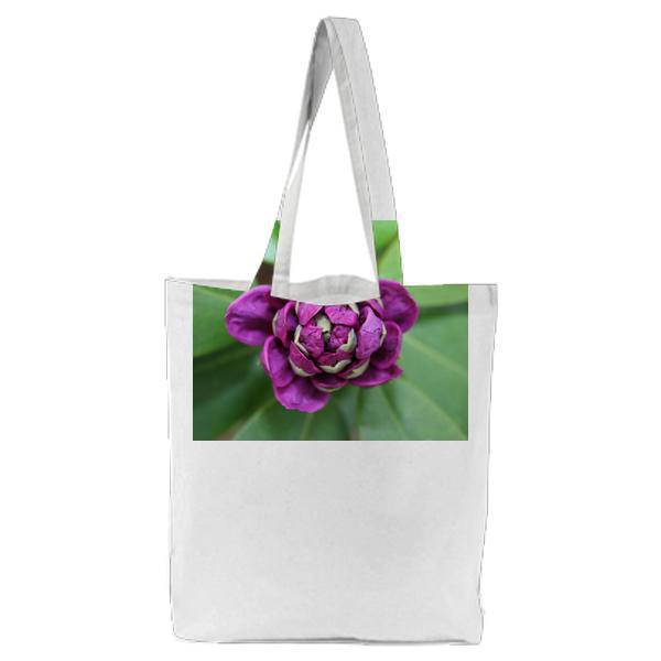 Close Up Photograph Of Purple And White Flower Tote Bag