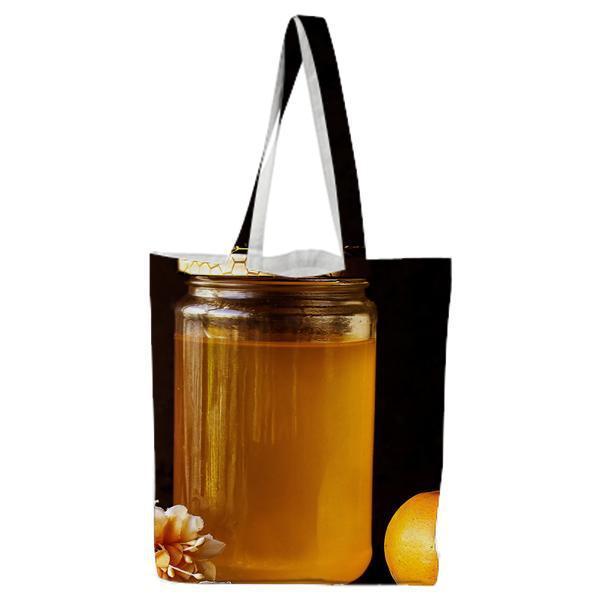 Navel Orange Juice In Jar And White Cluster Petal Flowers Photo Tote Bag