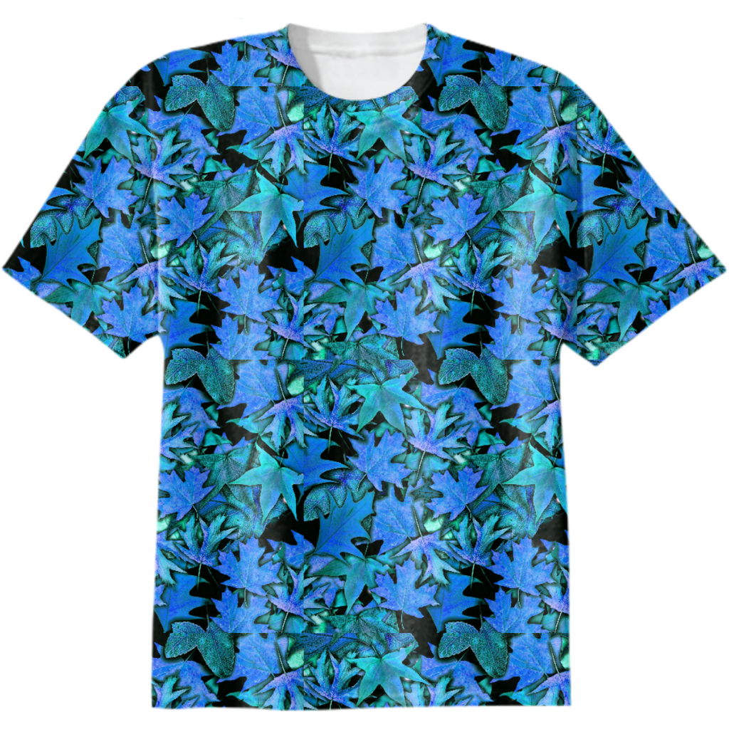 Fall Blue Leaves Cotton T-Shirt