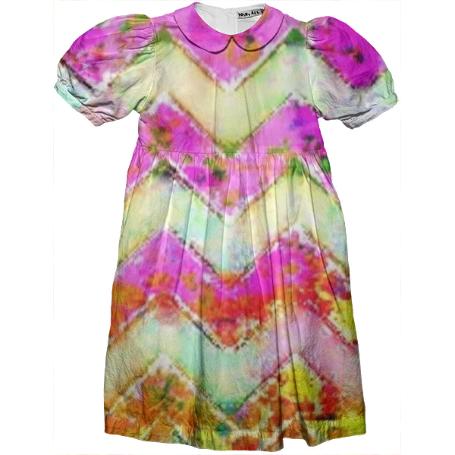 MULTICOLORED TEXTURED CHEVRON KIDS PARTY DRESS