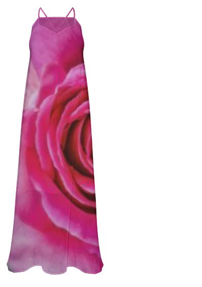 Hot Pink Rose Closeup Chiffon Maxi Dress