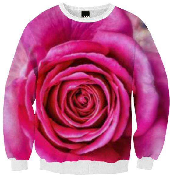 Hot Pink Rose Closeup Ribbed Sweatshirt