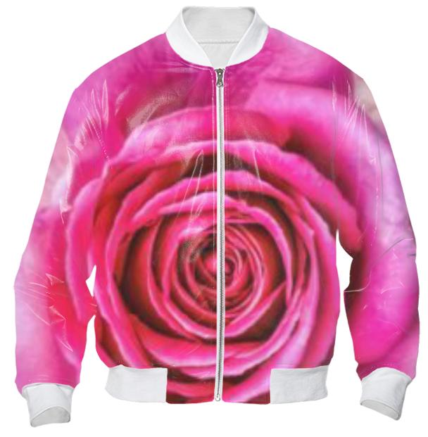 Hot Pink Rose Closeup Bomber Jacket