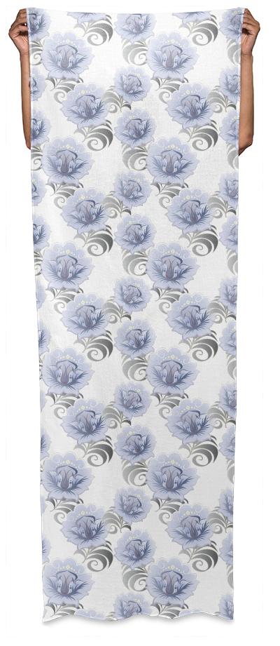 Abstract Blue Silver Large Flowers Long Scarf
