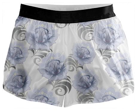 Abstract Blue Silver Large Flowers Running Shorts
