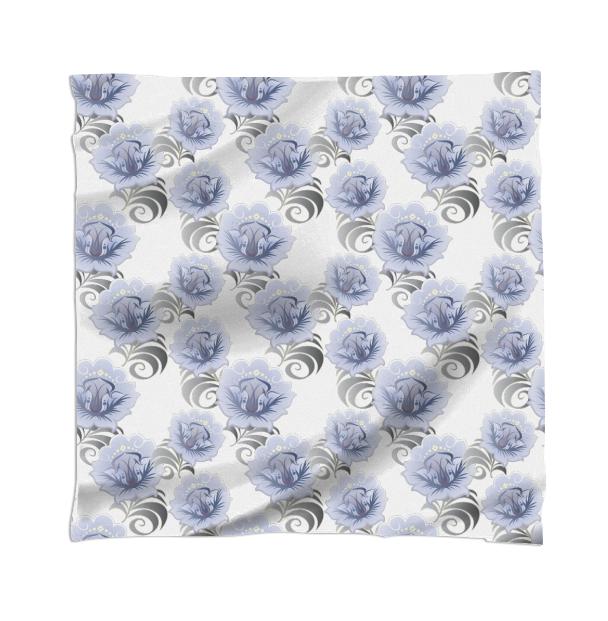 Abstract Blue Silver Large Flowers Scarf