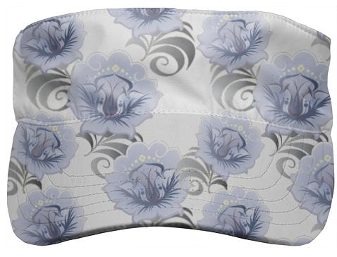 Abstract Blue Silver Large Flowers Visor