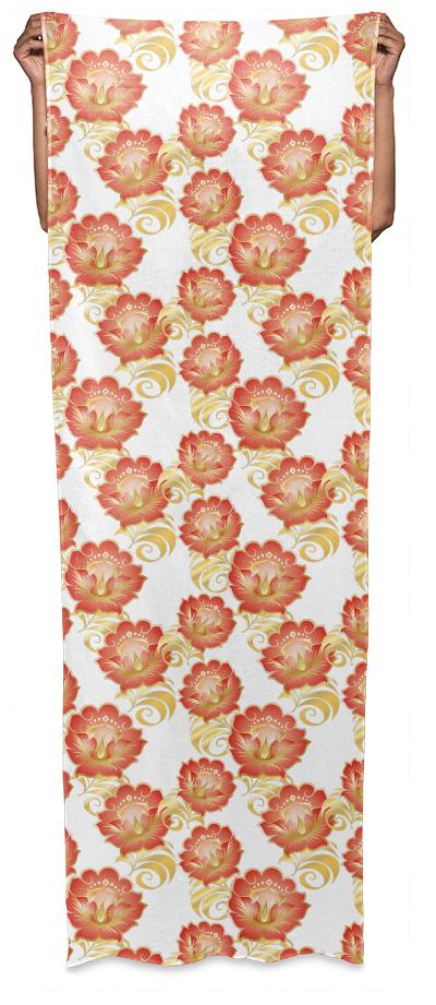 Large Abstract Flowers in Chinese Red Gold Wrap Scarf