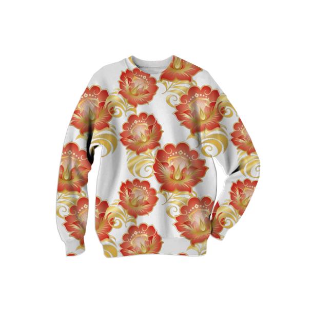 Large Abstract Flowers in Chinese Red Gold Sweatshirt