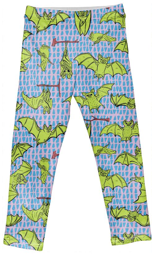 PAOM, Print All Over Me, digital print, design, fashion, style, collaboration, muffybrandt, Kids Leggings, Kids-Leggings, KidsLeggings, Kid, Yellow, Happy, Bats, Pink, with, Blue, Triangles, autumn winter spring summer, unisex, Spandex, Kids
