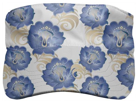 Abstract Cerulean Blue Cream Large Flowers Visor