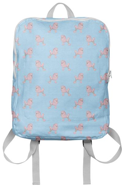 Pink Poodle Blue Backpack