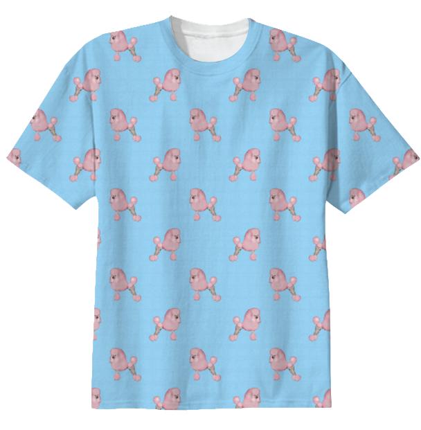 Pink Poodle Blue T shirt