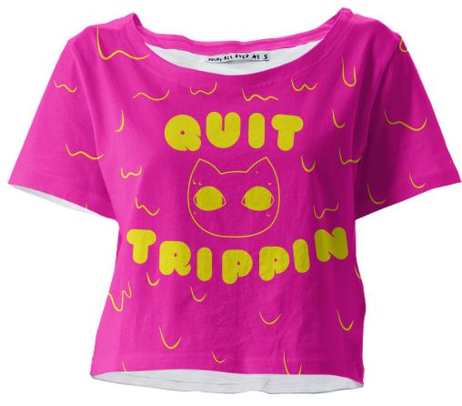 Just Say No Quite Trippin Pink Yellow Crop Tee