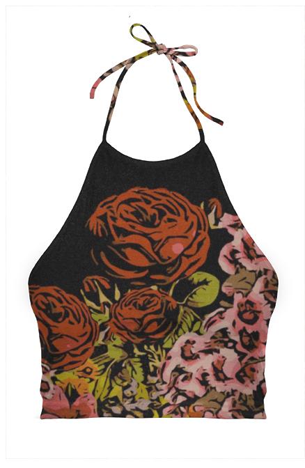 Black Rose Garden Halter Top