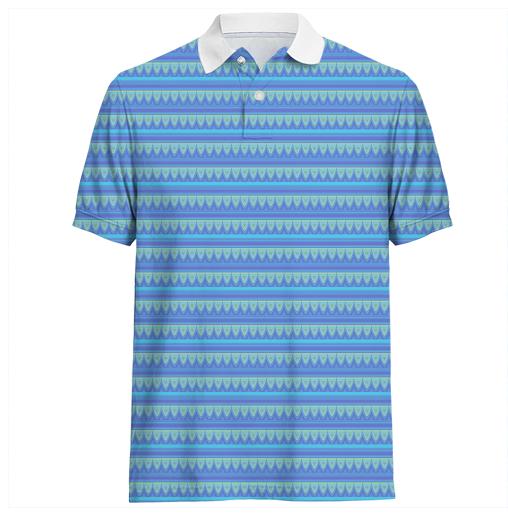 Blue Green Tribal Horizontal Stripes Polo Shirt