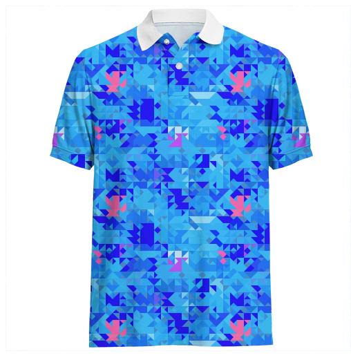Blue and Pink Geometric Pattern Polo Shirt