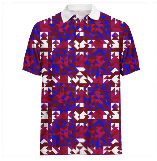 Angular Red White and Blue Geometric Polo Shirt