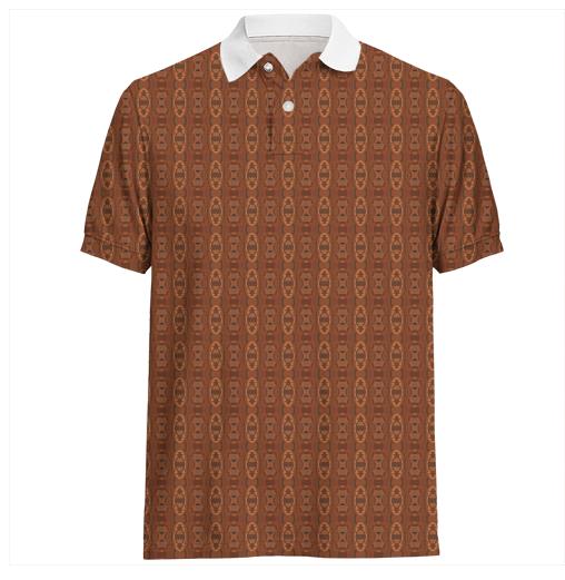 Brown Southwestern Geometric Polo Shirt