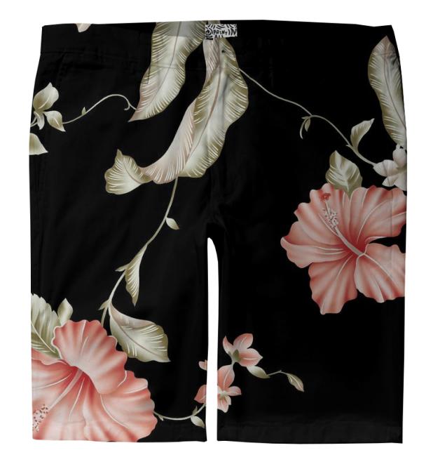 Black Floral Shorts Trousers