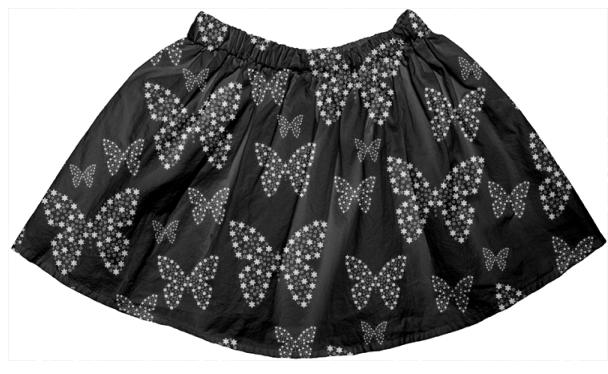 BLACK AND WHITE BUTTERFLIES FLOWERS PATTERN Kids Full Skirt