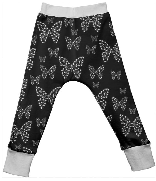BLACK AND WHITE BUTTERFLIES FLOWERS PATTERN Kids Drop Pant