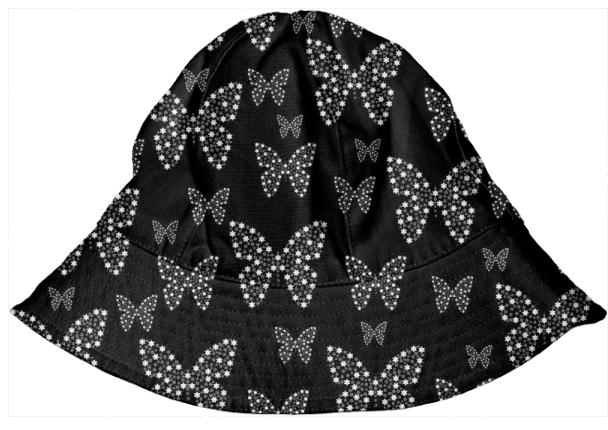 BLACK AND WHITE BUTTERFLIES FLOWERS PATTERN Kids Bucket Hat