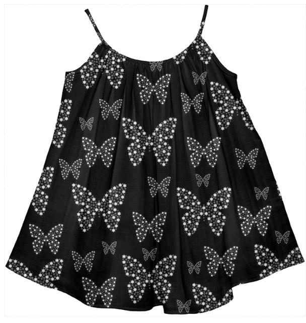 BLACK AND WHITE BUTTERFLIES FLOWERS PATTERN Kids Tent Dress