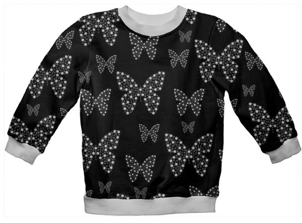 BLACK AND WHITE BUTTERFLIES FLOWERS PATTERN Kids Sweatshirt