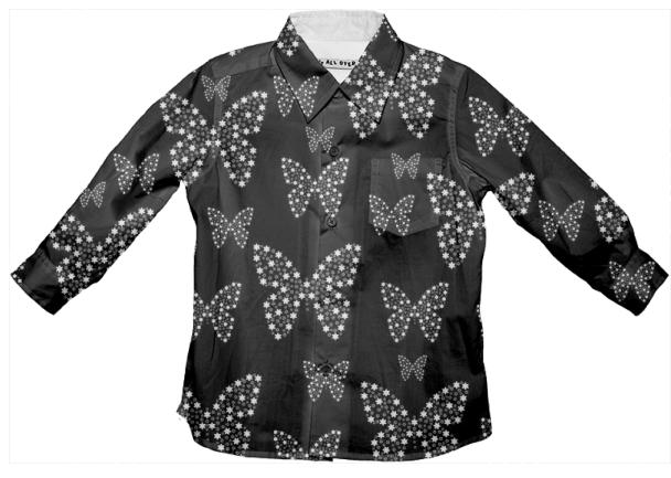 BLACK AND WHITE BUTTERFLIES FLOWERS PATTERN Kids Button Down