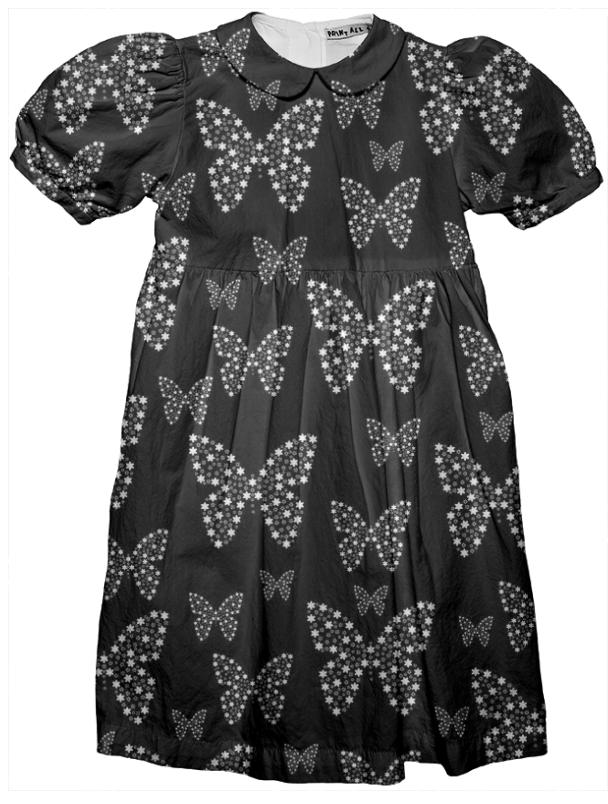 BLACK AND WHITE BUTTERFLIES FLOWERS PATTERN Kids Party Dress