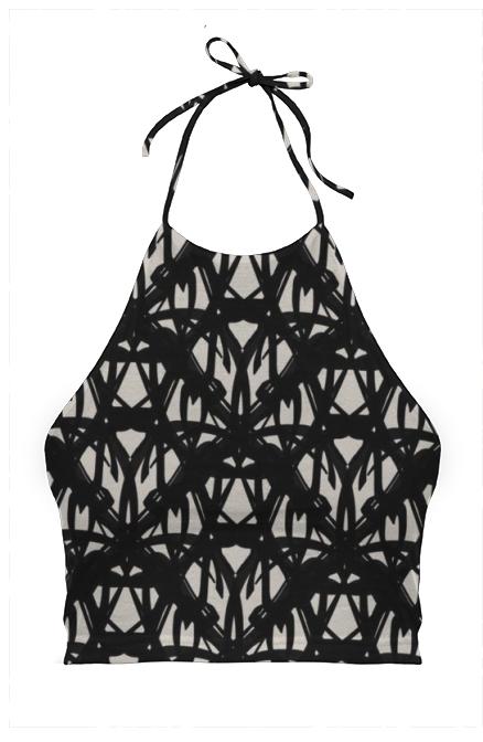 Black White Zigzag Pattern Halter Top