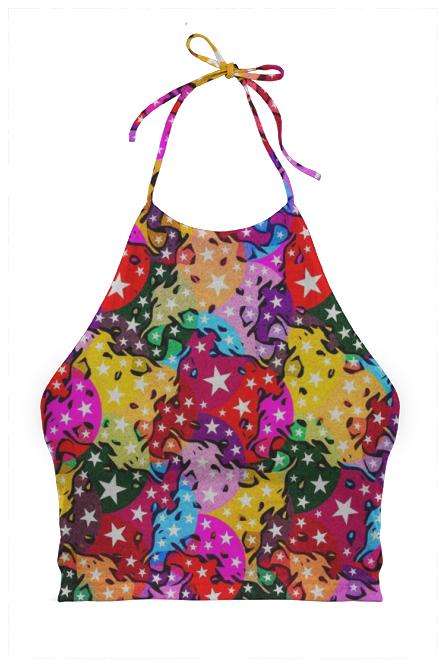 Florescent Abstract Stars Halter Top