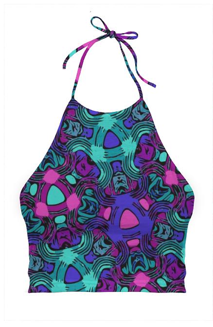 Cartoon Geometric Halter Top