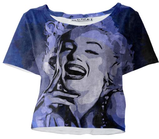 Blue Marilyn Grunge Art Crop Shirt
