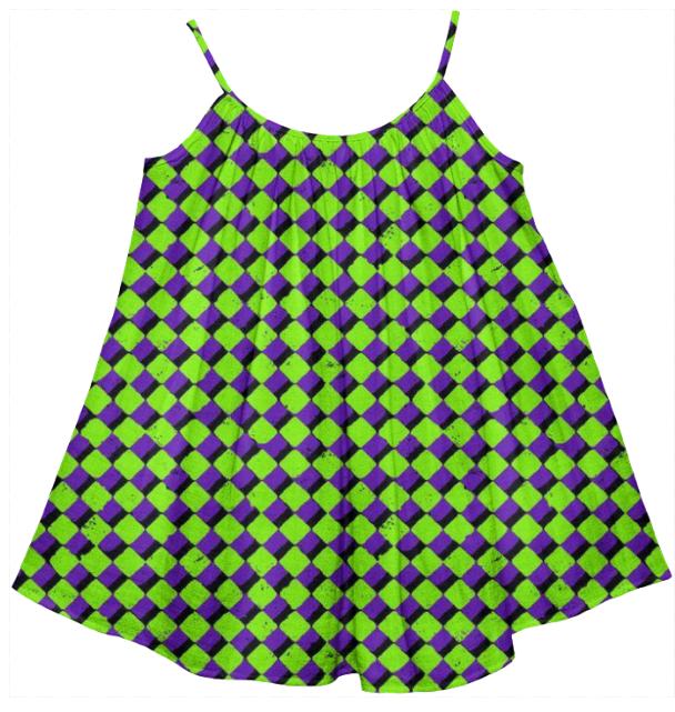 Girls Purple Green Checker Tent Dress