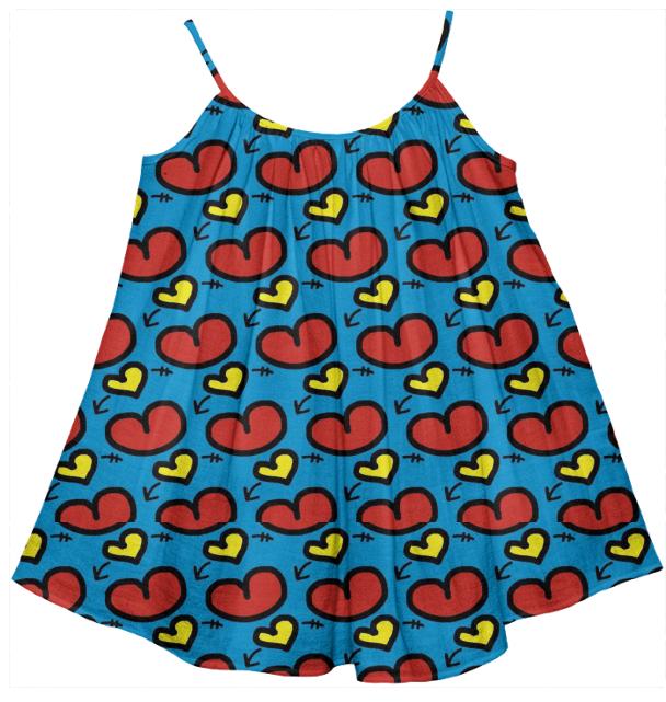 Adorable Red Hearts Kids Doodle Tent Dress