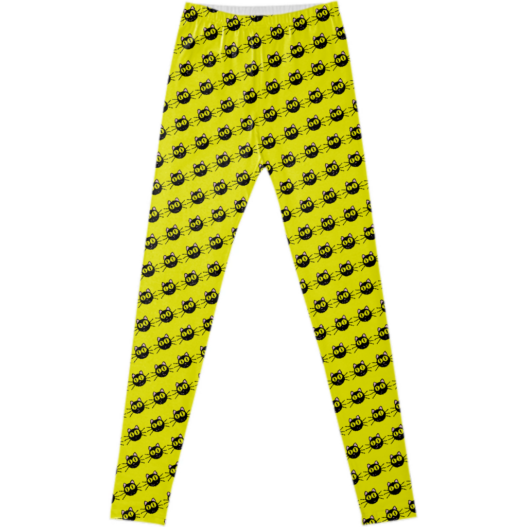 Yellow leggings with black cats pattern