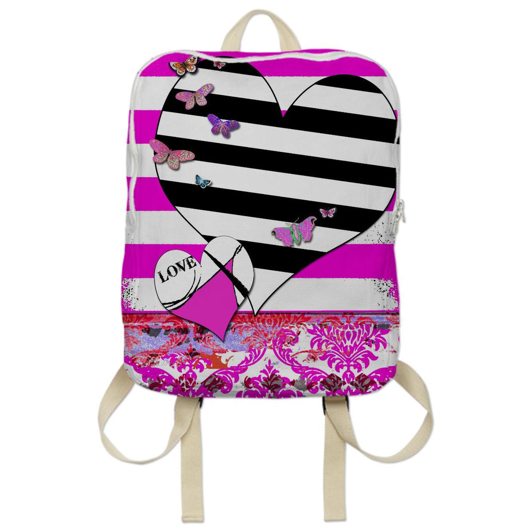 ArtyZen Studios Striped Hearts and Butterflies Pink Bag