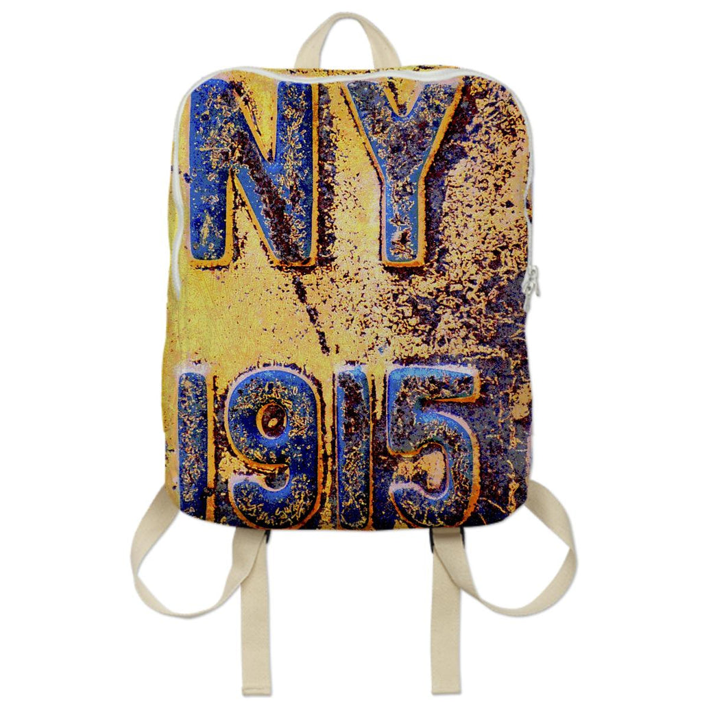 ArtyZen Studios Vintage industrial NY license plate backpack
