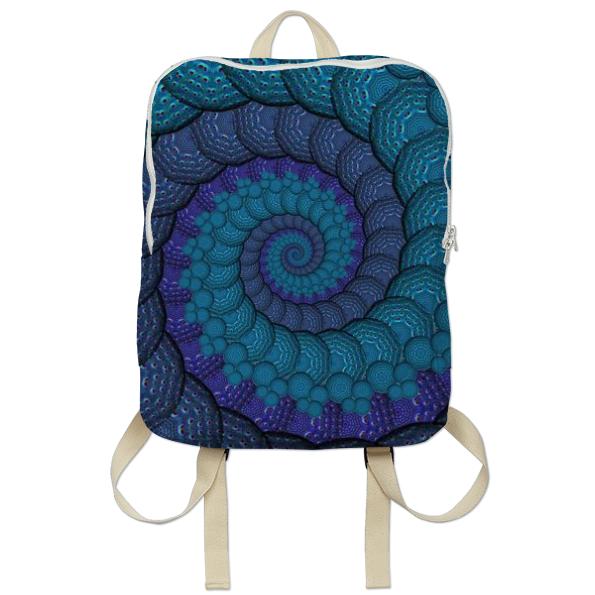 Blue Fractal Spiral Backpack Rucksack