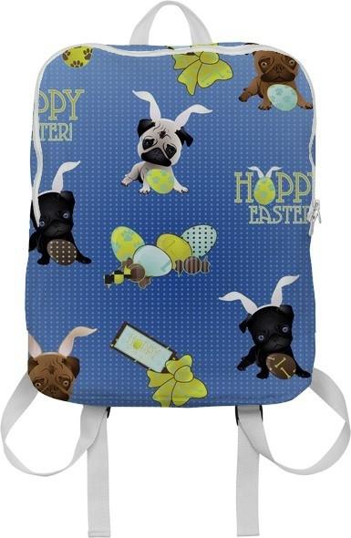 Easter Pugs on Blue Background