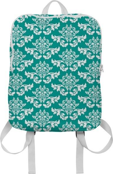Teal and White Damask