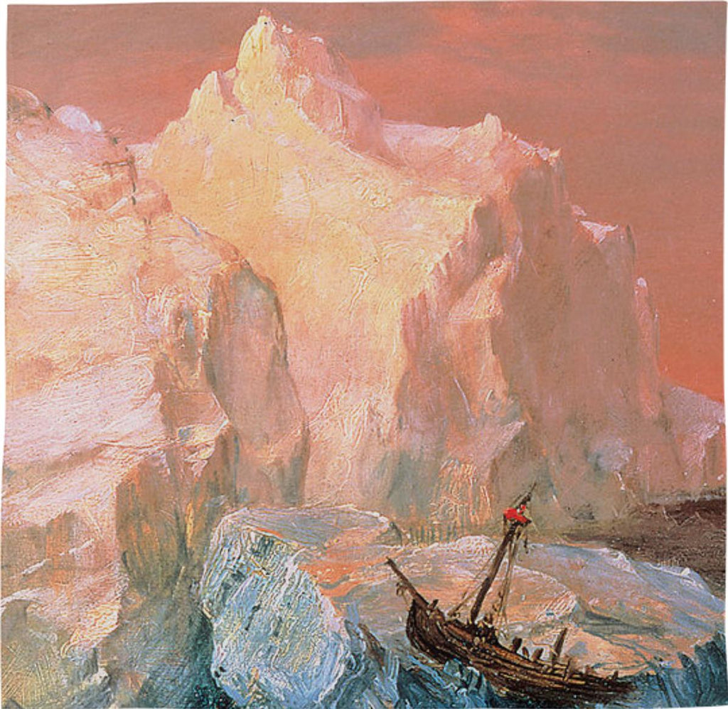 Icebergs and Wreck in Sunset