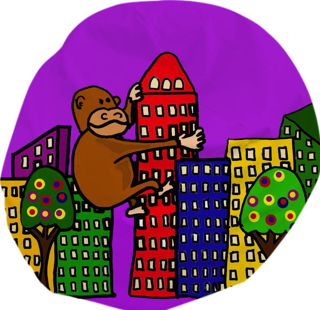 Funny Gorilla Climbing Colorful Buildings Pop Art Bean Bag