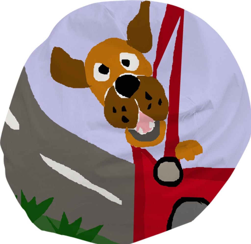 Funny Puppy Dog Riding in Red Car Pop Art Bean Bag