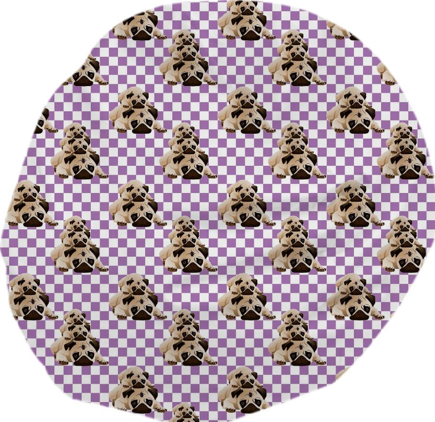 Pugs on Lavender Checks