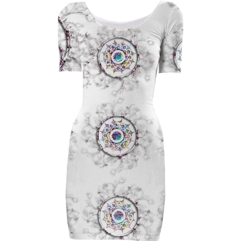 Abstract Circles and Floral Bodycon Dress