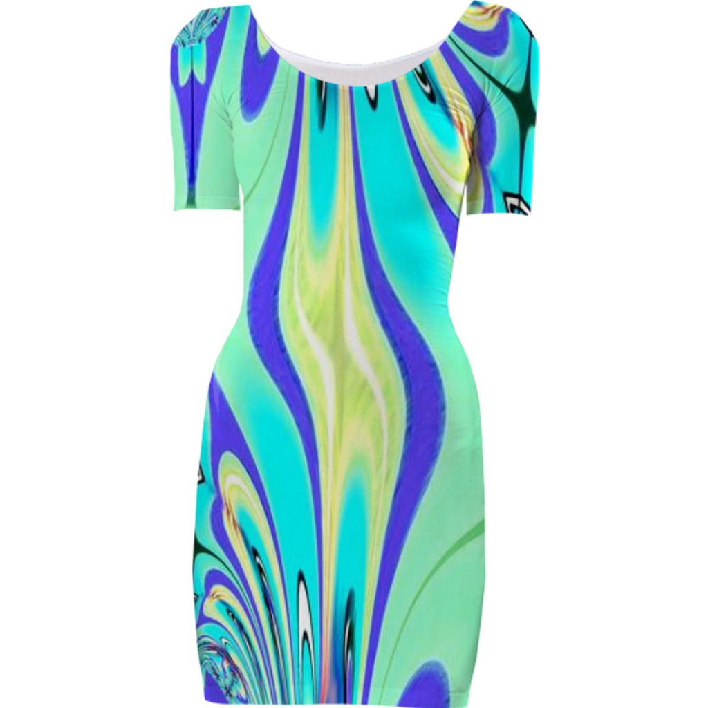 Aqua Blue Abstract Bodycon Dress